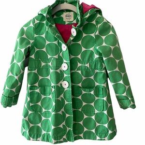 Mini Boden Green Polka Dot Pink Lining Coat 5/6Y